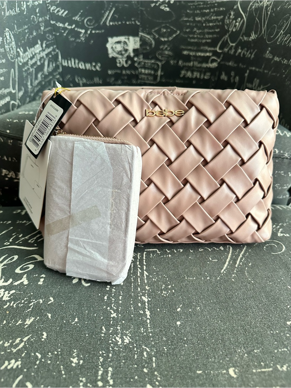 bebe Blush Pink Woven Gold Logo